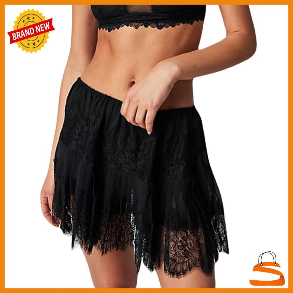 Lace Mini Skirt Low Rise Ruffle Pleated Layered Flowy Short